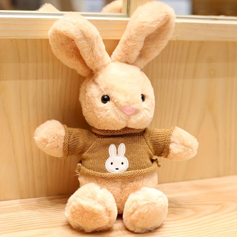 [Adorable Sweater Rabbit Plush] Soft Fluffy 30cm/11.8in Cute Sweater Rabbit Plush Doll | Adorable Stuffed Animal Toy with Light Yellow/Pink/Blue Sweater Design - Soothing Comfort Gift for Birthdays, Friends, Home Decor