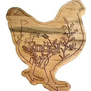 Charcuterie Board Custom Chicken-Shaped Personalized “Chick-Kuterie” Name Engraved Farmhouse Cutting Board Gift Kitchen Knives