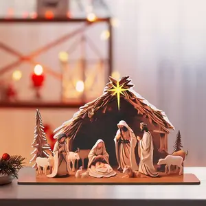 Wooden Nativity Christian Sign, 1 Count Christmas Decoration, Beautiful Table Decoration, Religious Gift for Loved Ones, Ornaments