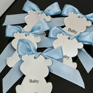 30pcs Cute Bear Acrylic Mirror Tags for Baby, Birthday Gift Labels with Ribbons, Christening Party Favor Gift Tags, Gifts for Birthday