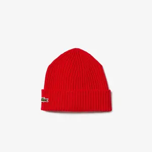 Lacoste (Red unisex ribbed wool beanie -240)