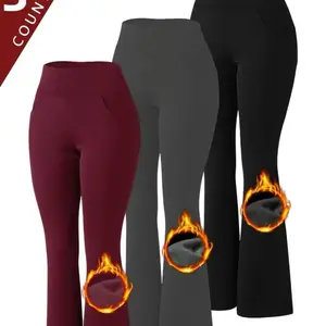 3-Pack Thermal Flare Leggings for Women - High Waist Fleece-Lined Workout Pants with Compression Fit | Ideal for Winter Running, Gym Sessions & Outdoor Adventures