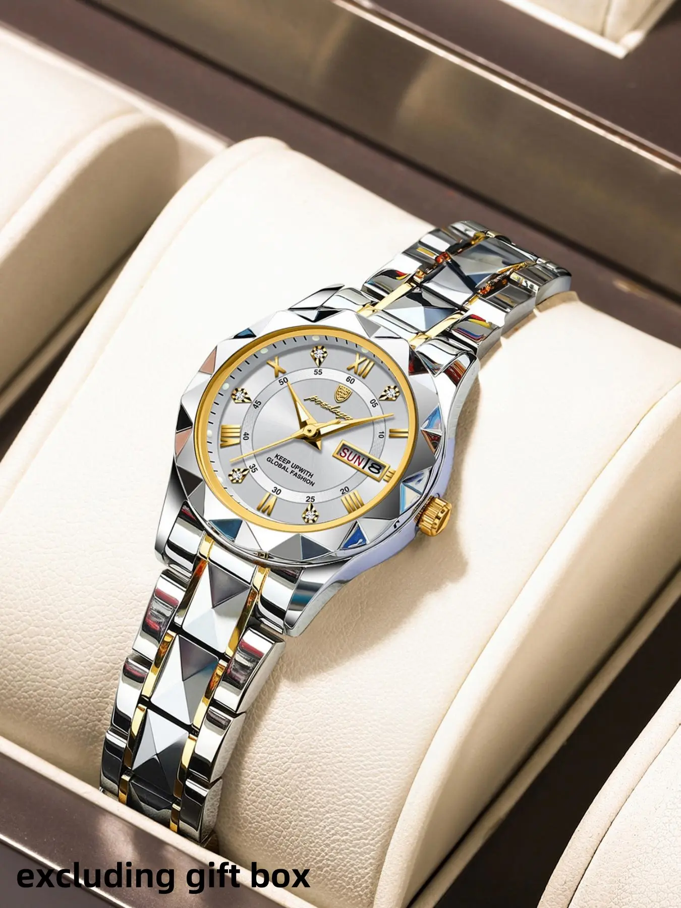 Poedagar Fashion Casual Women's Quartz Watch Week Date Stainless Steel Waterproof Women's Watch Elegant Suitable for Girlfriend Birthday Anniversary Gift Preferred+Gift Box