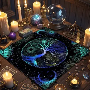 Tree Of Life Pattern Astrology Tarot Card Tablecloth, 1 Count Spiritual Decorative Altar Cloth, Card Game Tarot Reading Decorative Tablecloth for Home Living Room Bedroom