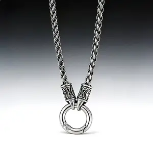 Viking O Ring Necklace for Men, Celtic Knot Engraved Stainless Steel Dragon Scale Chain, Retro Norse Amulet Jewelry, Symbol of Strength & Protection, Perfect Gift for Viking Lovers, Punk Rock Biker Style