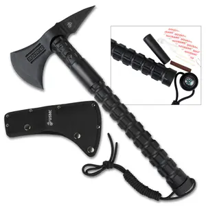 U.S. Marines Tactical Axe with Survival Kit and Compass, Nylon Sheath Hatchet for Outdoors and Camping USMC M-X001