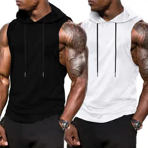 Men's Workout Hooded Tank Tops Sports Training Sleeveless Gym Hoodies Bodybuilding Cut Off Muscle Shirts Activewear Athleisure