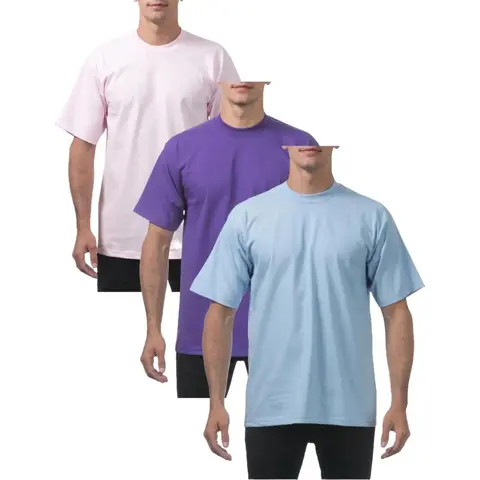 Pro Club Men's 3-Pack Heavyweight Oversized Short Sleeve Knit T-Shirt -Ribbed Classic Crewneck Top, USA Made, Durable Fabric