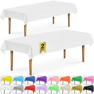 2 Rectangular Tablecloths, BPA-Free Plastic, 54 x 108 Inch, Disposable or Reusable Table Cover for Parties, Picnic & Outdoor, White (2 Pack, Individually Wrapped)