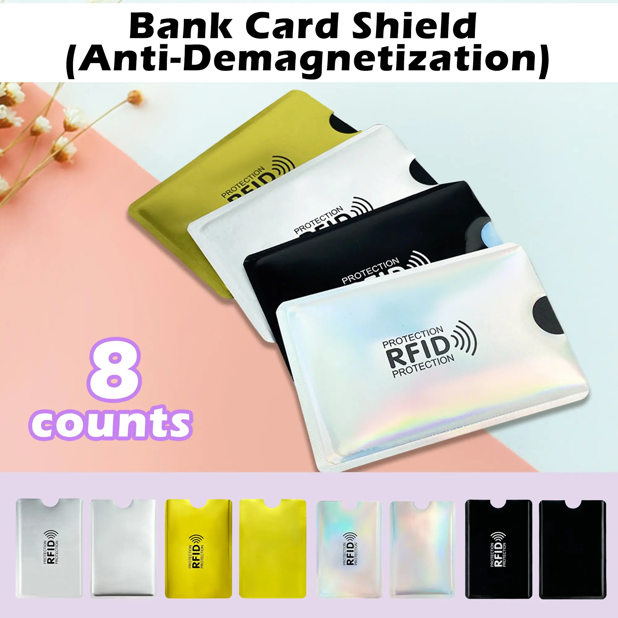 8 Counts RFID Blocking Sleeves Set,made from waterproof aluminum material,bank cards for convenient insertion
