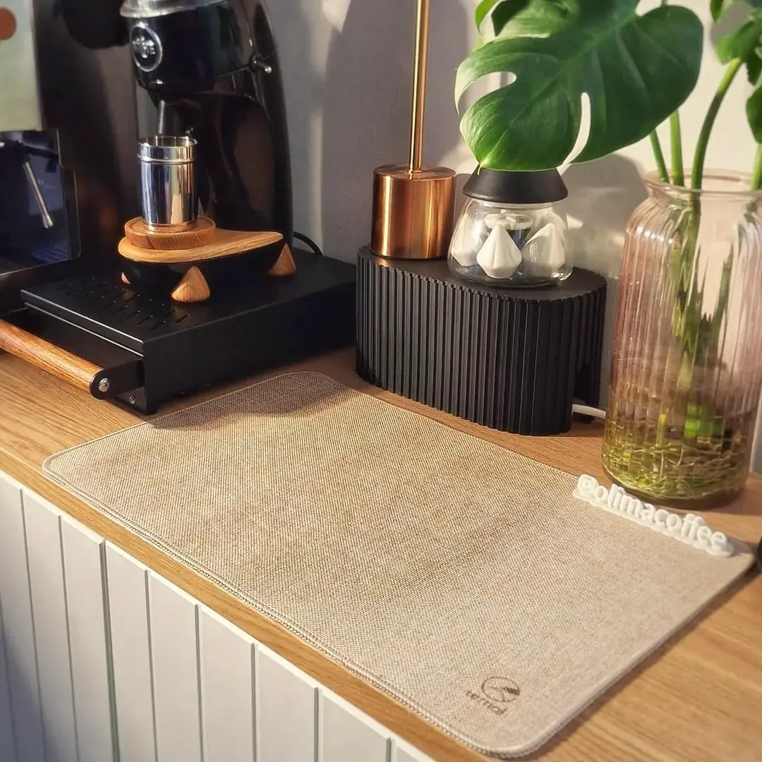 Coffee Mat - Absorbent Dish Drying Mat with  Anti-Slip Rubber Backing, Real Burlap Canvas - Rustic Coffee Bar Accessory for Kitchen Counter or Under Espresso Machine (12x19")