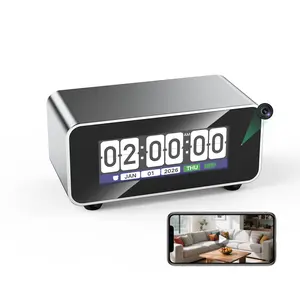 Flip Vision Smart Desk Clock Camera with 1080P HD, 3000mAh Battery, 2.4G/5G WiFi, Motion Alerts, CNC Aluminum Frame, Built-in Alarm, 32GB Memory Card outdoorfun