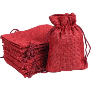 Burlap Bags, 25 Packs 5''x7'' Burlap Drawstring  Bag Party Favor Pouch Linen  Pockets for Christmas Thanksgiving Easter Valentine's Day Presents Arts Crafts (5''x7'',  Red)