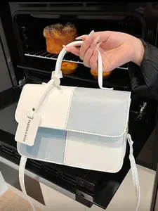 New Fashion Simple Plaid Patchwork Handbag, Women's Shoulder Crossbody Bag, Ideal for Daily Commute, Casual, Perfect Holiday Gift, Fashionable Crossbody Bag