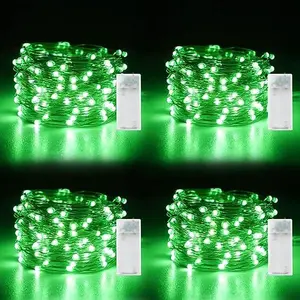 4 Pack Fairy Lights Battery Operated, String Lights 10ft 30 LEDs, Flashing and Constant Light Mode, Silver Wire Mini Lights for Festival, Christmas Decoration, Green