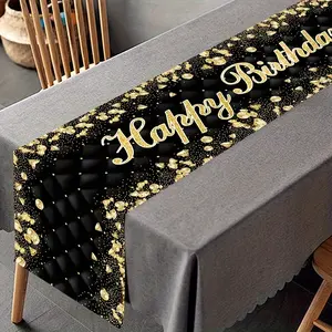 Black And Golden Birthday Table Banner For Rectangular Tables Perfect For Party Decorations Desktop Adornments And Events Supplies