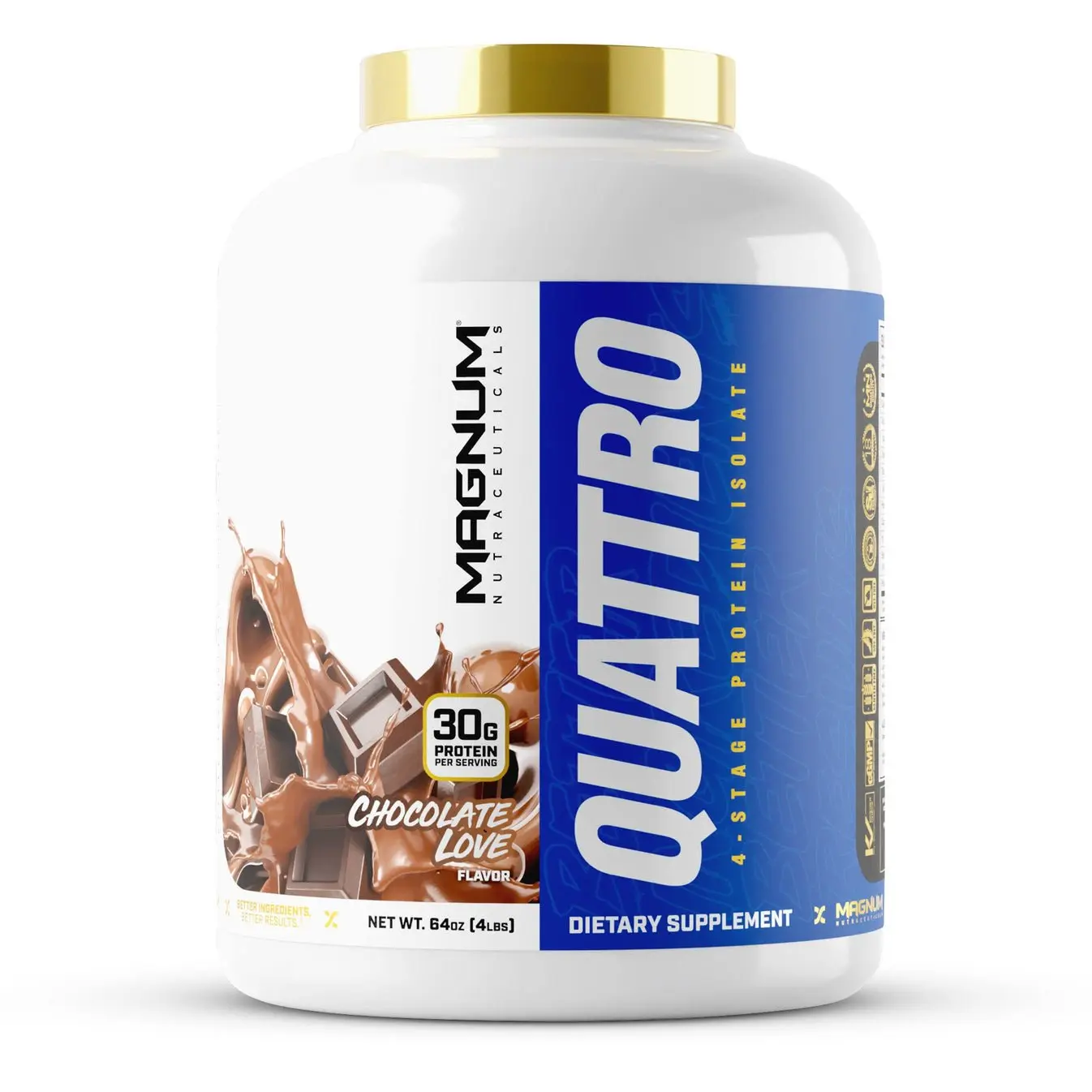 Magnum Quattro Original 4 Lbs - 4-Isolate Whey Matrix Protein Powder for Metabolic Boost & Muscle Growth - Edible Dietary Supplement for Fitness