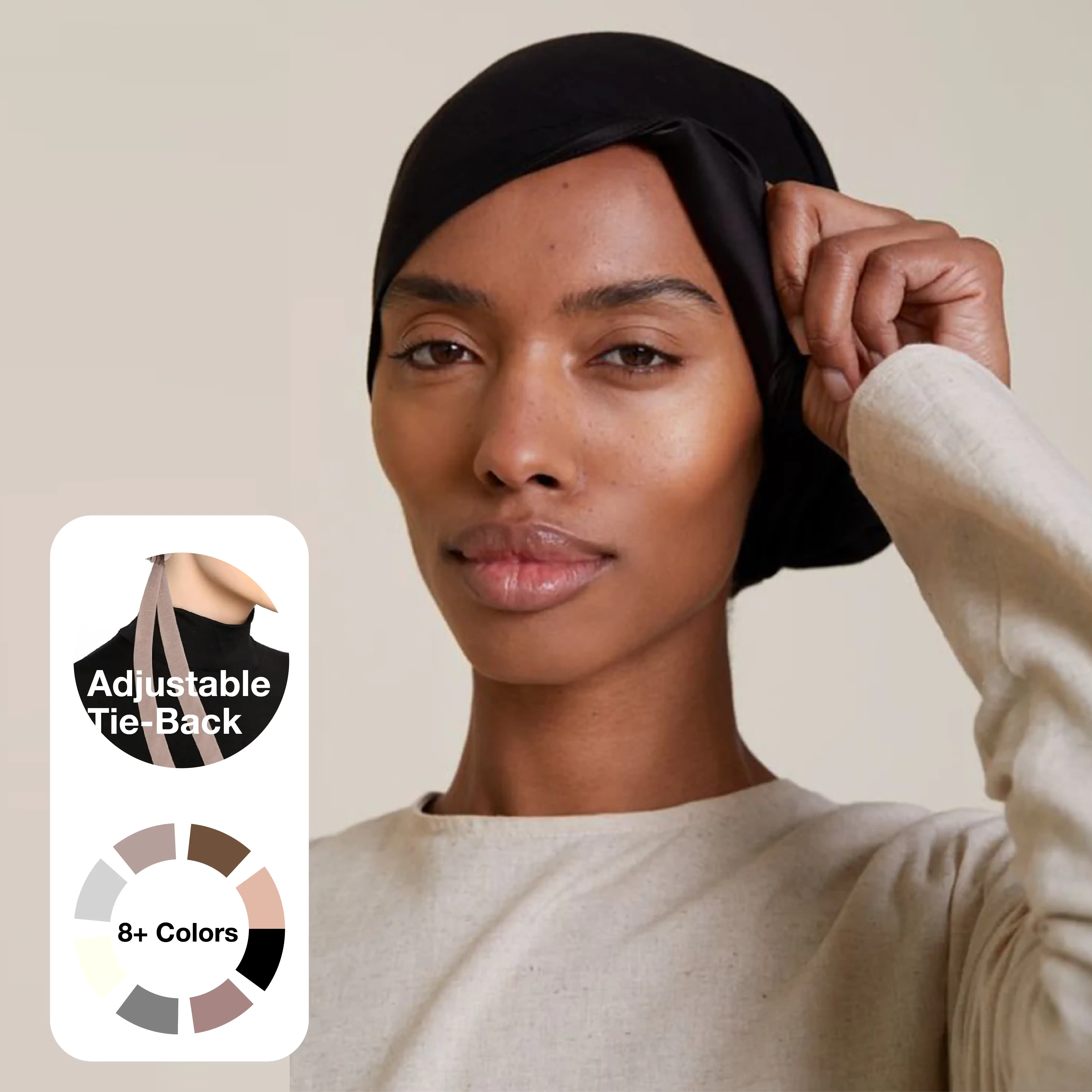 Voile Chic Satin-Lined Tie-Back Underscarf – Natural Ultra-soft Bamboo, Hair Protection, Moisture Retention & Secure Fit