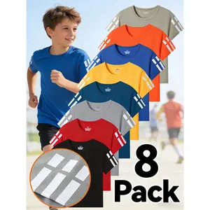 Breathable Mesh T-Shirt 8-Piece Set - Ultra-Lightweight Quick-Dry Sportswear, Suitable for Boys and Girls, Loose Short-Sleeve Design, Side Stripes, Ideal for Outdoor Sports and Keeping Cool summer top seasonal kid casual clothes popular slight stretch