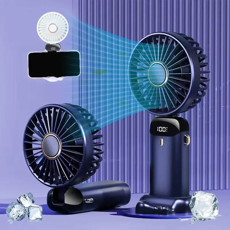 Summer New! Portable Handheld Fan with Digital Display - 5 Speeds, USB Rechargeable, Silent Desktop Fan with Foldable Base for Travel, Office & Outdoo