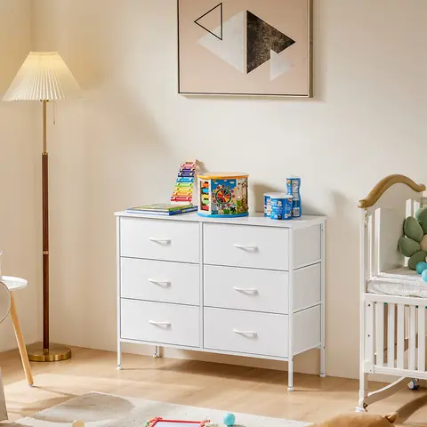 Sweet Furniture S-6 Fabric Wood Drawer Dresser - Dresser Style Furniture for Apartment, Multiple Storage Drawers, Storage Cupboards Cabinets, Indoor Organizer Cabinet Solution for Bedroom