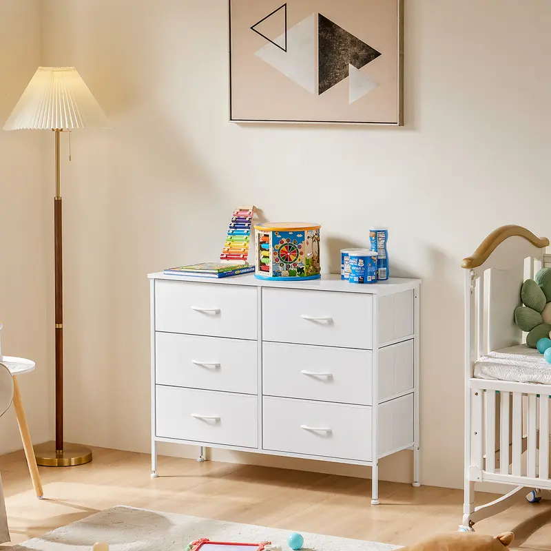 Sweet Furniture S-6 Fabric Wood Drawer Dresser - Dresser Style Furniture for Apartment, Multiple Storage Drawers, Storage Cupboards Cabinets, Indoor Organizer Cabinet Solution for Bedroom