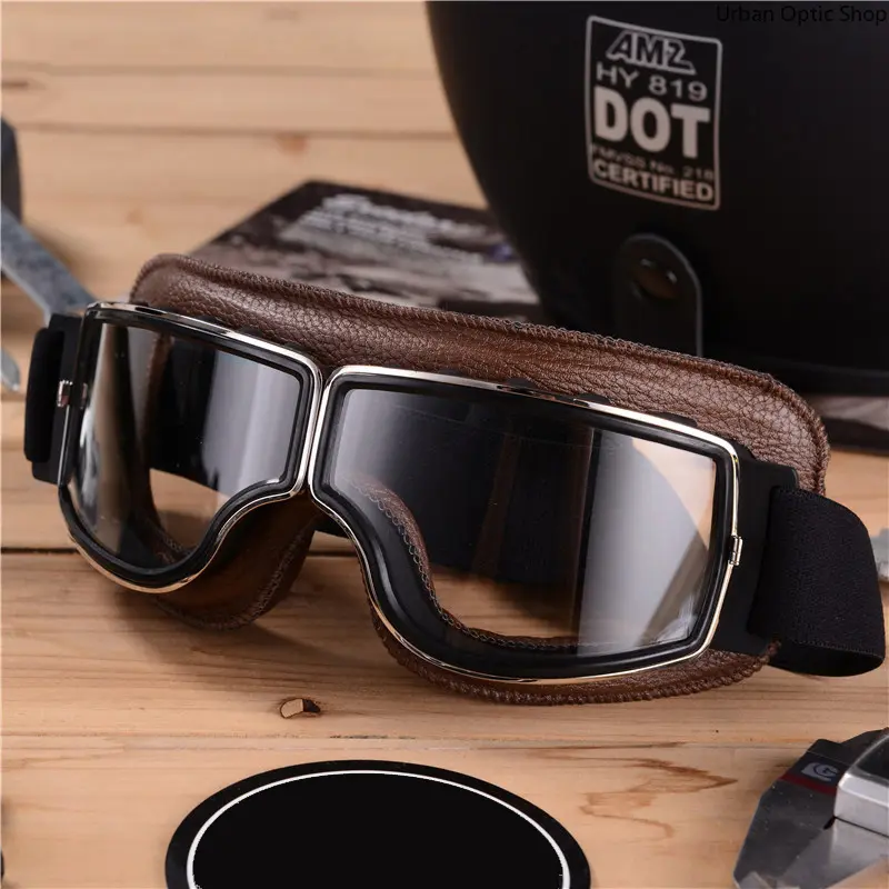 XUH Motorcycle Glasses Windproof Motorcycle Helmet Glasses Sunglasses Retro Universal Folding Leather Retro Motorcycle Accessories