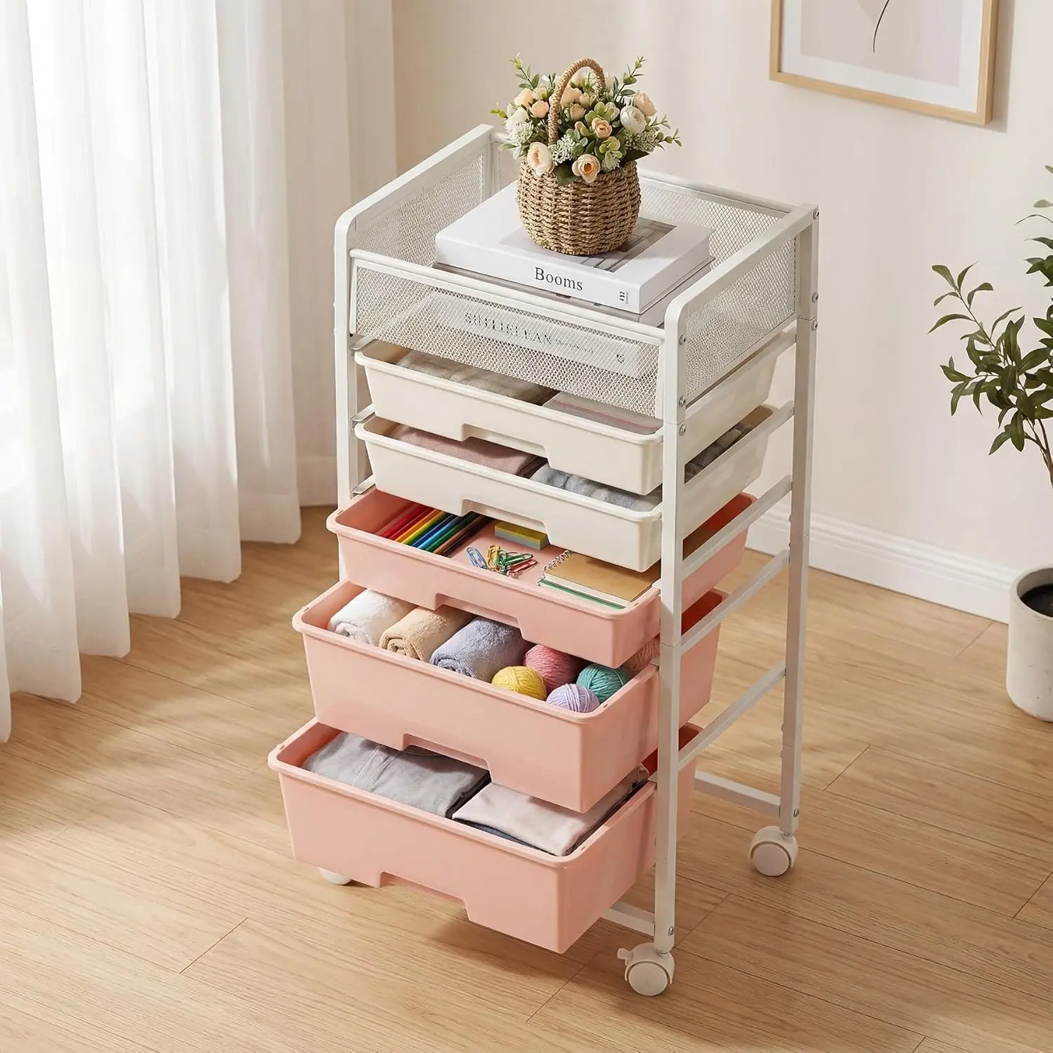 Rolling Craft Cart with 5 Drawers, Art Craft Organizers and Storage with Lockable Wheels, Rolling Utility Cart for Organizing Arts and Crafts,Yarn,Toy, School Supplies, Nail Product, Sewing Supplies