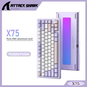 ATTACK SHARK X75 Wireless 75% CNC Gaming Keyboard Mechanical Switch RGB Backlit,TKL Hot Swappable,Bluetooth/2.4GHz/Wired, with C01PRO Coiled Cabe for PC Mac PS4