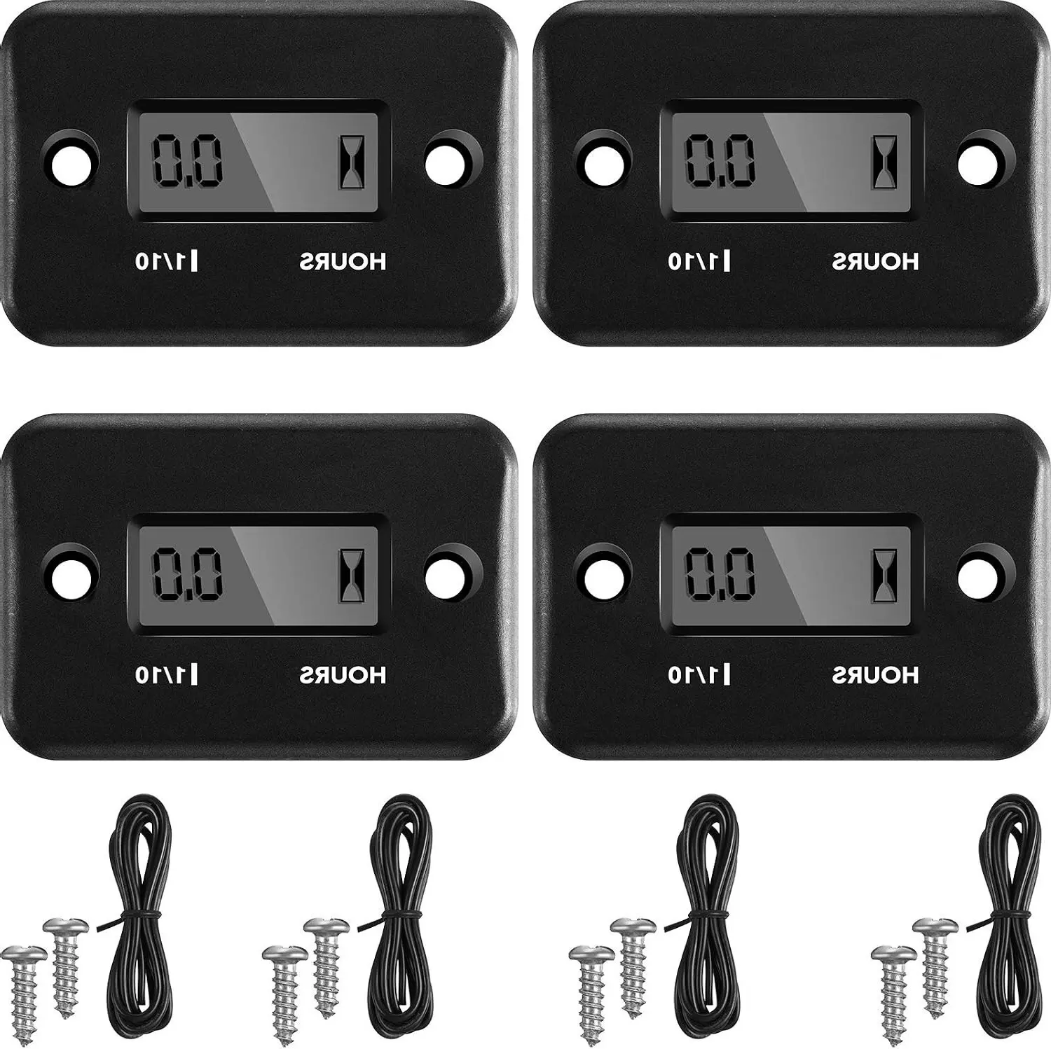 4 Pcs Inductive Digital Hour Meter Tachometer for Small Engines with Automatic Shutdown, Engine Hour Meter for Motorcycle Lawn Mower Generator Chainsaw, Black