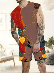 Men's Sleeveless Set Ethnic Phoenix Graphic Print Summer Casual Set