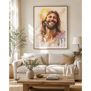 Home Decor Spirit Smiling Christ Canvas Wall Art - Jesus Laughing  Picture, Christian Poster for Bedroom, Living Room, Bathroom  room decorations, wall art, suitable for gifts for family and friends