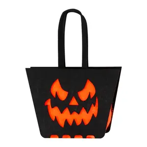 Halloween Candy Bag Trick Or Treat Tote & Candy Basket for Kids Pumpkin Bucket Candy Bag Container for Halloween Party Supplies Black Non-Woven 3D Handbag with Removable Bottom for Easy Storage - Gift