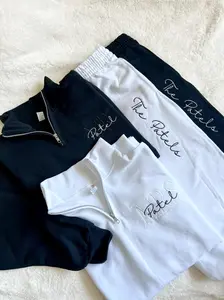 Custom Embroidered Quarter Zip And Jogger Set Wifey Jogger Set Mrs Quarter Zip Mr Quarter Zip Bridal Gift Honeymoon Outfit