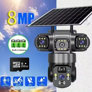 Solar-powered Security Camera | 8000mAh Battery, Color Night Vision, Triple-lens 360° Panoramic View, PIR Human Detection, Loop Recording, 2.4G WiFi App For Remote Real-time Viewing | Suitable For Farms, Gardens, Warehouses