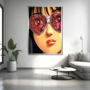 Cyberpunk Girl , Futuristic Anime Wall Art, Sci-Fi Manga Poster, Robotic Sunglasses Art Print, Techno Pop Wall Decor, Ready To Hang( Unframed - Print Only )