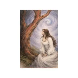 Woman in White Gown Tree Portrait Poster