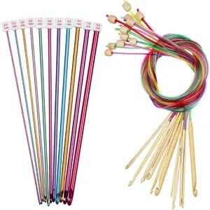 23 pieces of Tunisian crochet set, including 11 pieces of 2.0-8.0mm metal long crochet hooks and 12 pieces of 3.0-10.0mm carbonized bamboo Afghan crochet hooks, with thread, suitable for making blankets, scarves, etc