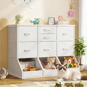 Raybee 39" W Cute Storage Organizer with 7 Closeable Drawers, 3 Drawers with Spacious Opening Design, Tall Bookshelf and Bookcase for Boys and Girls, Modern Chest of Drawers, Space-saving Home Furniture for Playroom, Classroom, Bedroom and Living Room