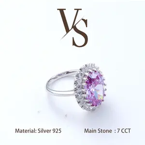 [Venus Jewelry] Lab Created Gemstone 7 CCT Lavender Purple Oval Design Solid Silver 925 Ring