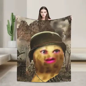 Funny Soldier Meme Face Print Flannel Blanket Cooling Blanket Homegoods Soft Cozy For Bedroom Living Room Sofa For Meme Lovers Teens Adults Perfect Gift