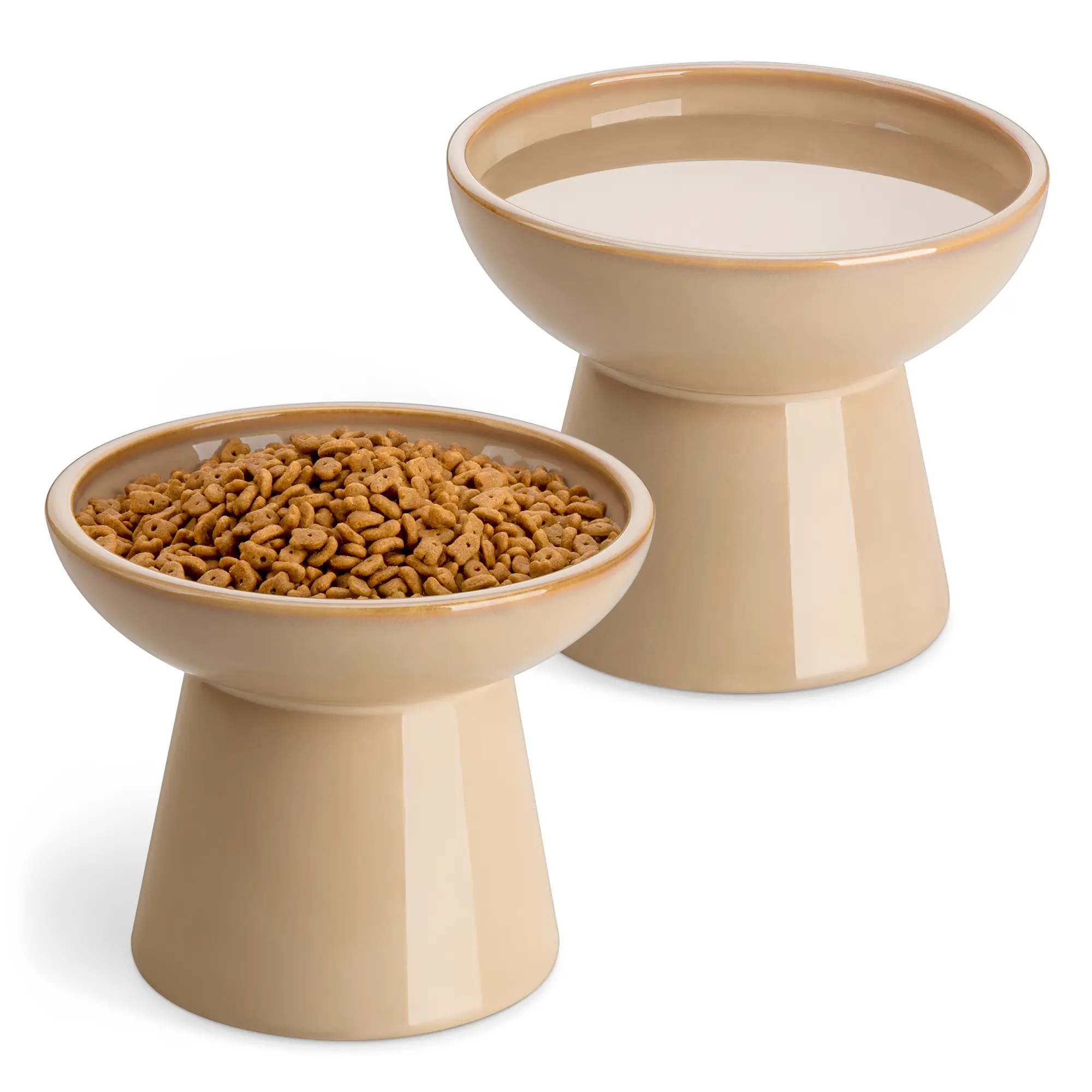 vancasso Ceramic Elevated Cat Bowls 2-Pack - 6.2" Extra Wide Raised Cat Food & Water Dishes, 5.1" Optimal Height Anti-Whisker Fatigue Shallow Bowls for Cats/Kittens/Dogs, Lead & Cadmium Free Durable