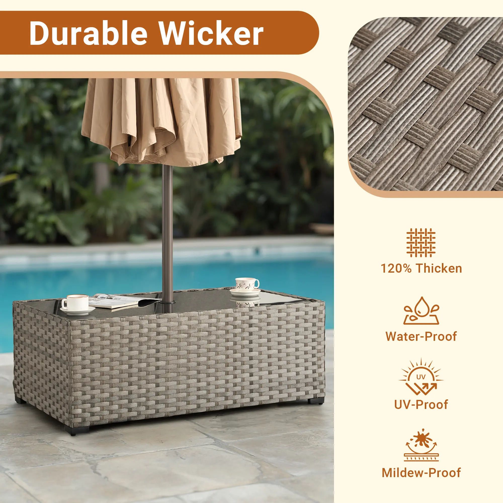 47" Rectangular Umbrella Hold Table BBR