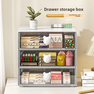 Creative Cute Bear Large Drawer Cosmetic Storage Box, Plastic Stationery Organizer, Desk Organizer, Desk Accessories, 1pc, Ideal for Makeup and Office Supplies