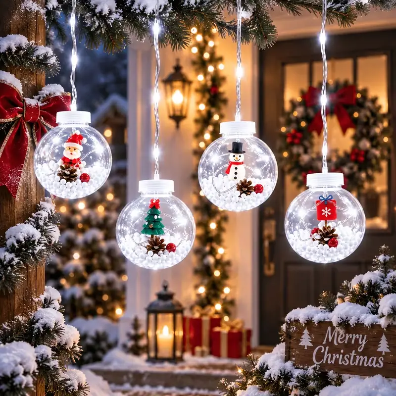 Set of 4 or 8 Christmas Wishing Balls, USB-powered, with 8 lighting modes. Available in three colors, these hanging bubble lights are perfect for gazebos, gardens, weddings, bedrooms, parties, and indoor and outdoor Christmas decorations.