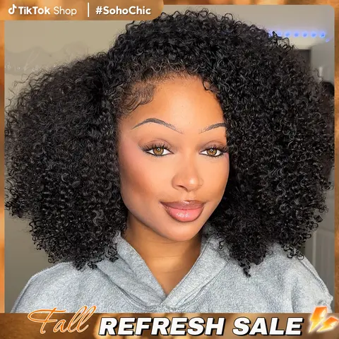 CurlyMe Wear Go Half Wig 250% Density Afro Kinky Curly Natural Black Human Hair Wigs Upgrade With Drawstring Cap Invisible Hairline Seamless Flip Over 3 IN 1 Glueless Install Wigs Beginner Friendly #SohoChic #TikTokShopFallDealsForYou