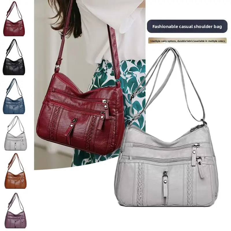 Women's bag new soft leather shoulder crossbody bag fashionable and versatile middle-aged mother bag large capacity multi-layer tote bag