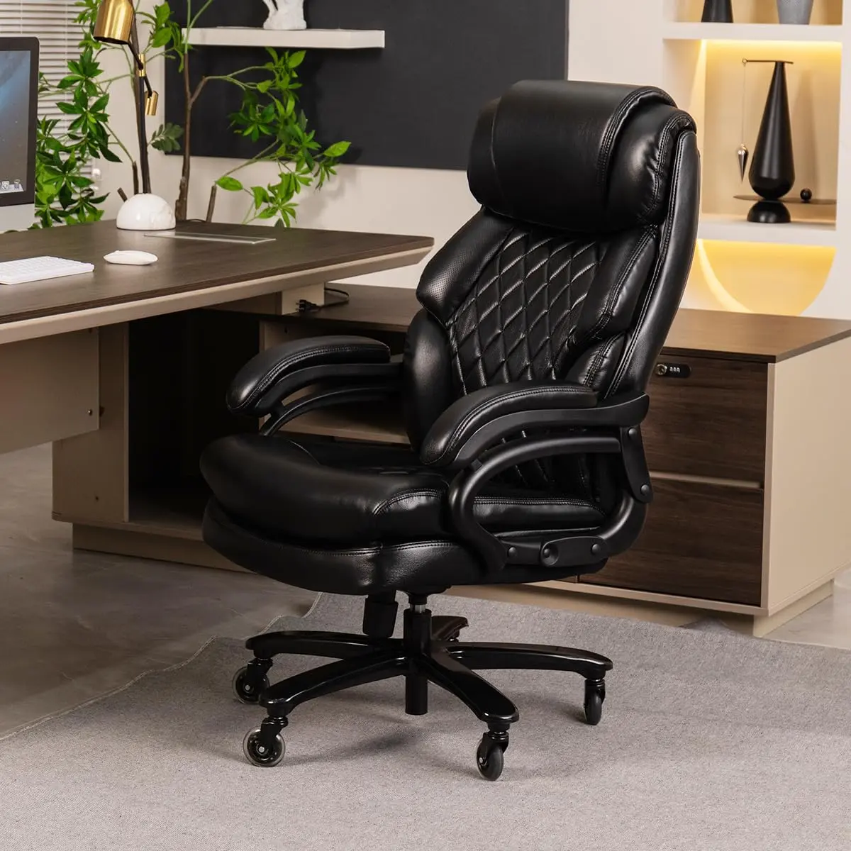 Qulomvs 500lbs Big and Tall Executive Office Chair for Heavy People - Wide Spring Seat, 360-Swivel Modern Ergonomic Computer Desk Chair for Home Office Use