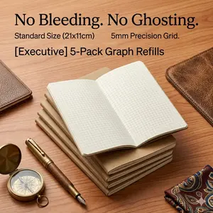 [100GSM NO BLEED] Professional Traveler's Notebook Refills 21x11cm | Fountain Pen Friendly Lined & Graph Paper | Executive TN Inserts 5/10-Pack