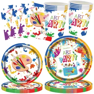 68pcs Art Paint Party Supplies Dinnerware Set, Painting Theme Party Decorations, Includes Plates, Napkins, Cups, Suitable for Birthday Parties